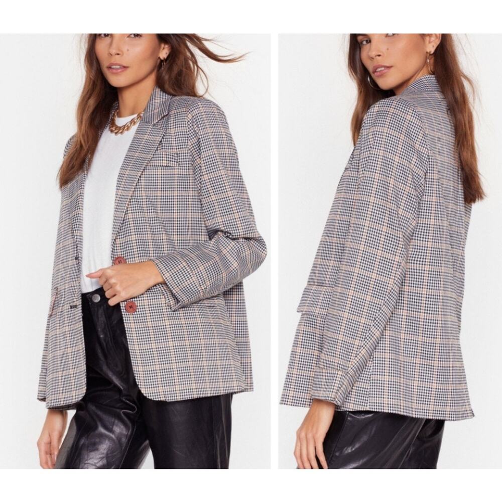 Nasty‎ Gal Nobody's Business Gray Blue Purple Oversized Blazer 2 (2676)